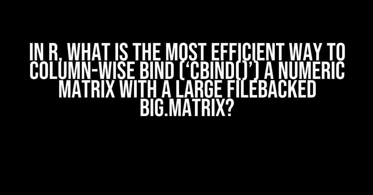 In R, What is the Most Efficient Way to Column-Wise Bind (‘cbind()’) a Numeric Matrix with a Large Filebacked big.matrix?